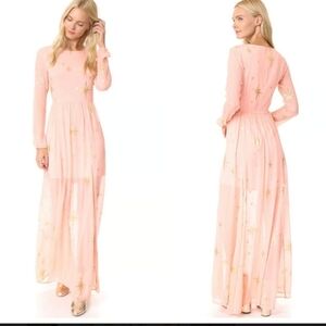 For Love And Lemons Rose Gold 90% Silk Gilded Star Maxi Dress